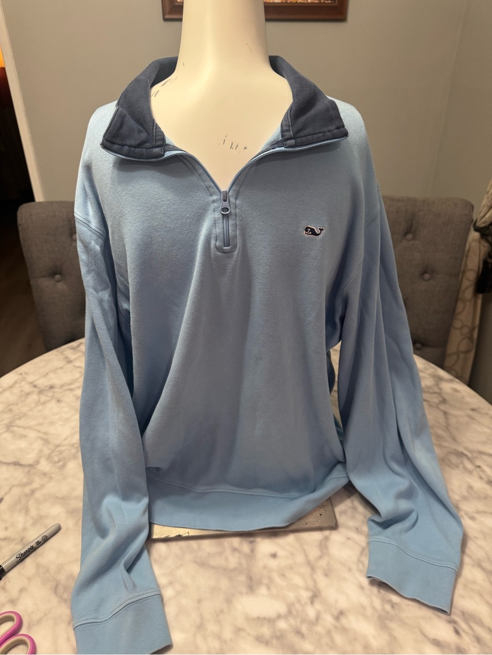 Vineyard Vines Light Blue Quarter-Zip with Navy Contrast Collar
